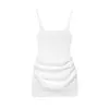 Vestido bodycon sexy de estilo francés sin mangas con cuello cuadrado y tirantes, ceñido a la cintura, fruncido, vestido camisola corto midi