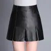 Pantalones Falda de Cuero para Mujer 2026 Otoño/Invierno Pantalones Cortos de PU Falda Adelgazante Falsos Dos Piezas Falda de Cuero Pierna Recta Bootcut Cintura Alta Adelgazante