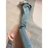 Jeans acampanados de corte crudo para mujer, primavera y otoño, de cintura alta, corte ajustado, talla grande, versátiles, adelgazantes, pantalones bootcut aptos para petite