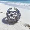 Anel simples e versátil da série prata, anel geométrico de dedo indicador com borla de lava, anel aberto personalizado para meninas e casais, moderno para homens