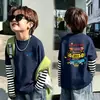 Camiseta de Manga Larga para Niños Primavera y Otoño 2026 Nueva 100% Algodón Infantil Cuello Redondo Elegante Falso Dos Piezas Casual para Niños Mayores