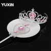 Corona de princesa de plástico para niños, diadema con varita mágica rosa, venta al por mayor