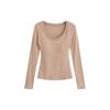 Sexy Grande Cuello U Almohadilla de Pecho Manga Larga Camiseta Base para Mujer Básica Elástica Ajustada Color Sólido Simple Cintura Ceñida Camiseta Top Pura