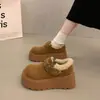 Botas de nieve de suela gruesa para mujer 2026 nuevo estilo invierno más terciopelo cálido otoño e invierno Noreste Birkenstock zapatos de algodón para aumentar altura zapatos de pan