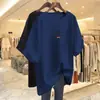 Blusa Slimming de Comprimento Médio que Cobre a Barriga para Mulheres Plus Size, Mães de Meia-Idade, Camiseta Solta de Manga Curta que Rejuvenesce para Mulheres