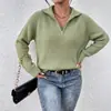 Suéter de punto acanalado con cuello camisero y media cremallera estilo europeo y americano para mujer, nuevo top de punto tipo jersey holgado de manga raglán para otoño e invierno