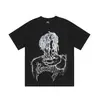 Camiseta con estampado de personaje de boceto pintado a mano de la marca de moda europea y americana Revenge, moda de verano para el campus, manga corta holgada, para hombre y mujer