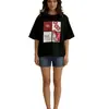 Design de Verão Nicho Camiseta 100% Manga Curta para Mulheres, Estilo Preguiçoso Estampa de Letras Casual Versátil Top de Meia Manga Ins