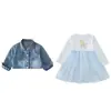 Elegante vestido de mezclilla de manga larga para niña para primavera y otoño, moderno conjunto de vestido de princesa para niños pequeños, atuendo otoñal de moda