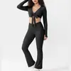 Conjunto de ropa de Pilates y yoga de alta gama para mujer, transfronterizo europeo y americano, conjunto deportivo de secado rápido, conjunto de dos piezas de manga larga y pantalón largo para fitness