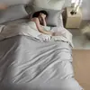 100s Lujo Ligero Todo Algodón Algodón de Fibra Larga Satén Juego de Cama de Cuatro Piezas Color Sólido Simple Juego de Sábanas y Funda de Edredón de Tres Piezas