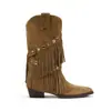 Botas western cowboy Melard retrô com franjas para mulheres, bico fino, salto grosso, botas da moda, uso bidirecional destacável, botas de rebite de cano médio