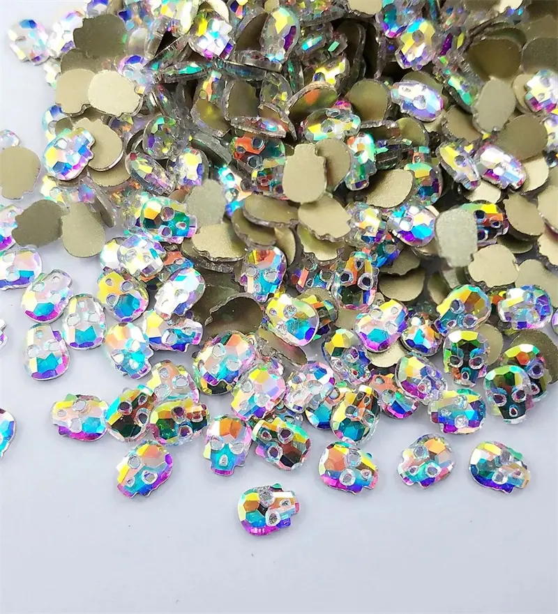 10pcs-Crystal-AB-Skull-Nail-Rh