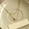 Colar fino de corrente com banho de ouro 18K real, camada dupla, cintura fina, estilo de luxo leve francês, corrente para clavícula, acessório de colar com toque de alta qualidade