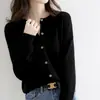 Comercio electrónico transfronterizo: Nueva colección de primavera y otoño de cárdigans redondos para mujer, prendas de punto de manga larga, ropa exterior versátil y favorecedora estilo coreano