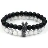 Conjunto de joyería para pareja transfronterizo: Set de pulseras con corona incrustada de diamantes, piedra volcánica mezclada con piedra mate negra, diamante negro