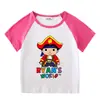 2023 Novas roupas infantis, camiseta de manga curta para crianças, verão, meninos e meninas, camisa de base raglan, camiseta de meia manga para bebês, top infantil