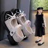 Zapatos Mary Jane de Cuero para Niñas, Nuevo Estilo Otoño, Moño, Suela Suave, Zapatos de Princesa, Bailarinas Francesas Elegantes para Niños
