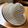 Sombrero Plegable de Verano Rayado Estilo Pescador Nuevo Estilo para Mujer Sombrero Largo de Protección Solar Sombrero de Cubo de Moda Circunferencia de Cabeza Grande Sombrero de Sol