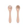 Colher de Silicone para Bebê Autoalimentação Treinamento para Comer Colher Macia Alimento Complementar para Bebê Garfo Colher com Cabo de Madeira Colher Suplementar de Silicone