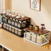Estante de almacenamiento de escritorio, aparador, organizador de bocadillos y tazas de café, cajón estilo gaveta para máquina de café, organizador de bolsitas de té y vasos de agua