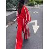 Traje Deportivo Casual para Mujer Otoño 2025 Nuevo Suelto Estilo Coreano Estilo Perezoso Sudadera Roja Pantalones de Pierna Ancha Conjunto de Dos Piezas