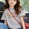 Camiseta de Manga Corta a Rayas para Niña Verano 2026 Nueva Camiseta de Manga Corta para Niños Top Holgado Camiseta