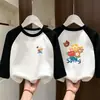 Camiseta Térmica de Forro Polar para Niñas 2026 Otoño/Invierno Nuevo Estilo Estilo Coreano Parche de Dibujos Animados Manga Larga para Niños Medianos y Grandes Top para Niñas