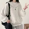 Sudadera tipo pullover de estilo coreano para mujer, nueva de otoño 2026 con cordón, capucha, estilo callejero, media cremallera, top holgado