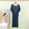 Saia Midi Longa de Modal Saia Plissada Elástica Solta Saia de Manga Curta Linha A Roupa de Verão para Usar por Cima vestido