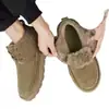 Botas de Neve Unissex com Couro e Pelo Integrados, Botas Chelsea de Cano Médio com Solado Grosso, Sapatos de Algodão de Inverno com Forro de Lã e Espessados Venda por Atacado