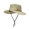 Novo chapéu de pescador masculino, adequado para atividades ao ar livre como pesca e caminhada, com aba larga para proteção solar, respirável e à prova d'água, ideal para viagens e eventos de team-building