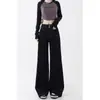Jeans Negros de Cintura Alta Pierna Ancha para Mujer, Talla Grande de Invierno, Figura de Pera, Sueltos y Adelgazantes, Pantalones Rectos de Nicho para Otoño