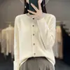 Cardigan de Punto Osmanthus de Primera Línea Cuello Redondo Primavera 100% Lana Estilo Coreano Sencillo Color Sólido Adelgazante Abrigo Suéter para Mujer