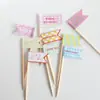 Decoración de Pastel de Repostería Tendencia Retro Coreana Oso Sonriente Bandera Pequeña Topper para Mesa de Postres de Cumpleaños Bandera de Doble Cara
