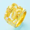 Anillos Abiertos de Oro Estilo Europeo de Dragón y Fénix para Mujeres, Anillos de Pareja de Latón Chapado en Oro Vietnamita con Cabeza de Dragón y Pavo Real