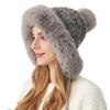 Chapéu de malha de inverno novo transfronteiriço feminino, gola de lã com cabeça grande, forrado de lã, chapéu de lã de neve, chapéu quente europeu e americano