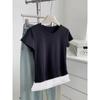 Playera Coreana Dulce Hottie con Encaje Empalmado de Manga Corta 2025 Verano Nuevo Ajuste Slim Top Versátil para Mujer