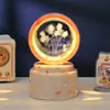 Bola de Cristal Transfronteiriça Base Giratória com Textura de Madeira Luminária Noturna Brilhante Lâmpada do Céu Estrelado 3D Decoração de Mesa Presente Criativo de Feriado