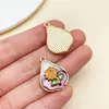 Colgante de aleación de zinc con goteo dorado estilo pintura al óleo en forma de corazón 3D Flor de rosa perlada Libélula Accesorios para pendientes DIY
