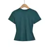 Comércio Exterior Transfronteiriço Roupas Femininas Verão 2026 Estilo Europeu e Americano Gola Redonda Poá Manga Curta Cor Sólida Ajuste na Cintura Camiseta Top para Mulheres X1100