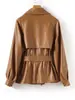 Moda Europea y Americana Ropa de Abrigo para Mujer Marrón Cintura ceñida Solapa Chaqueta de Piel de Oveja Otoño Nuevo Estilo Cintura ceñida Retro Adelgazante Top