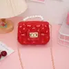 Bolsa de Gelatina Infantil, Mini Bolsa de Ombro Transversal Feminina, Bolsa de Mão da Moda com Pérolas para Senhoras, Bolsa Transversal Fofa com Corrente