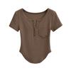 Camiseta Dopamine Girl Botão Bolso Pequeno Manga Curta Verão Nova Bainha Arqueada Curva Slim Fit Top Interno