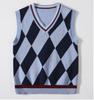 Compañero divertido para niños estilo preppy británico de otoño Ropa de clase para estudiantes de primaria ropa de jardín de infantes chaleco de punto a cuadros azules traje