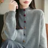Diseño de Botones en Forma de Corazón, Cuello Semi Alto, Estilo Dulce, Cárdigan de Punto, Agradable al Tacto y Cómodo, Manga Larga, Nuevo Top de Mujer para Primavera y Otoño