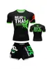 Conjunto de boxeo de dos piezas, traje de entrenamiento de combate para Muay Thai y Sanda, shorts de manga corta de secado rápido con estampado de logo, atuendo deportivo