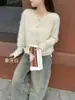 Loja Oficial Shanghai Dan Nong / Dongdaemun Casual Cardigan de Tricô Macio com Gola Redonda Peludo Peça de Roupa Externa Feminina Tendência