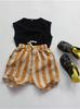 Calças de Verão para Meninas Estilo Coreano Shorts Listrados para Meninos Shorts Soltos de Algodão e Linho para Crianças Pequenas em Estoque Corte Solto