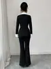 Blazer Europeo para Mujer de Bloques de Color Blanco y Negro, Solapa Grande Entallado a la Cintura, Traje Pequeño Slim-Fit, Fábrica de Origen de Comercio Exterior Transfronterizo